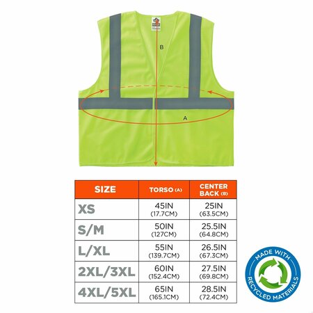 Glowear By Ergodyne Recycled Hi-Vis Safety Vest, Class 2, Lime, 2X/3X 8205HL-ECO